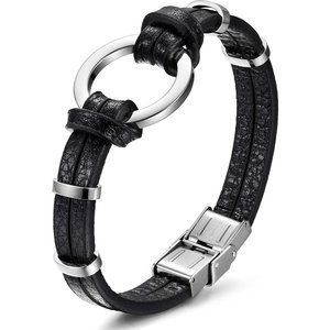 Black Genuine Braided Leather with Stainless Steel and Magnetic Clasp Wristband